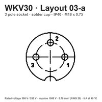 Konektor M16 3 Pin WKV30 (300V) Soket Betina Terminal Solder IP40 Konektor Penerbangan Bulat Sudut Siku Stok Tersedia Pengiriman Cepat