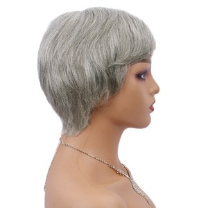 Peluca de Cabello Humano Negro con Encaje Transparente, Estilo Bob Rizado <span class=keywords><strong>Gris</strong></span> para Mujer, Corte Pixie, con Ondas Finger Wave - Product Image 6