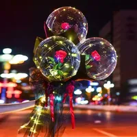 Ballons lumineux à LED bouquet de fleurs roses Cadeau de Saint Valentin Ballon lumineux à LED Ballons lumineux à LED avec bâtons