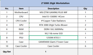 Station de travail IA QWEN3.8 27B 2-GPU / 4-GPU avec RTX 3080 20GB GDDR6X pour l'inévaluation des LLM, l'apprentissage profond et le calcul en apprentissage automatique - Product Image 2