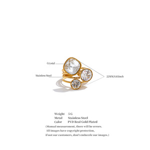 JINYOU 7548 Anello Alla Moda in <span class=keywords><strong>Acciaio</strong></span> <span class=keywords><strong>Inossidabile</strong></span> Placcato Oro, <span class=keywords><strong>Anelli</strong></span> Aperti Regolabili con Cristalli Multistrato e Design Geometrico - Product Image 6