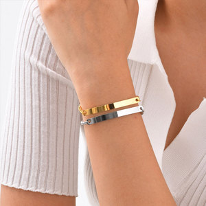 Pulsera y brazalete de moda de acero inoxidable 316L resistente al agua y al deslustre, chapado en oro de 14K y 18K, ajustable, para mujer. - Product Image 3