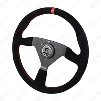 Volant en daim 14 pouces 340 mm universel JDM Tuning Drift Racing avec surpiqûres rouges et bleues, à rayons plats, pour voiture de sport et simulation de rallye