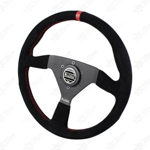 Volante Deportivo de Piel Sintética de 14 Pulgadas (340 mm), Universal, Estilo JDM, para Tuning, Drift, Carreras, con Costuras Rojas y Azules, Diseño Plano, Simulado para Rally - Product Image 2