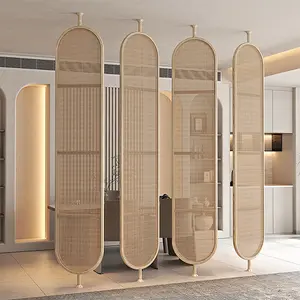 Divisorio Rotante Decorativo Moderno in Rattan, Set di 4 Pezzi, Parete Divisoria Girevole per Soggiorno - Product Image 1