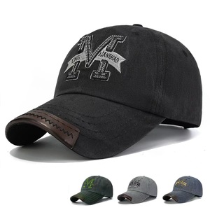 Cappellino da Baseball Vintage in Cotone Lavato da Uomo con Ricamo e Visiera in Pelle, Regolabile, Casual, per Esterni, Stile Papà - Product Image 1