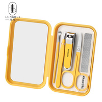 Ensemble de coupe-ongles portable Longhui 5 en 1 en acier au carbone avec miroir pour manucure et pédicure professionnelle, outils de beauté en gros