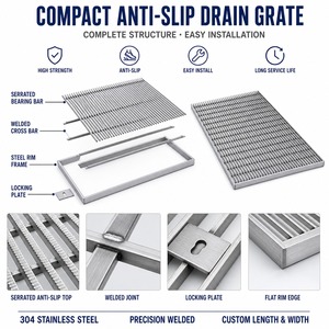 Low Maintenance Municipal Sanitation <strong>Depot</strong>, Serrated Anti Slip <strong>Plate</strong>, 304 Stainless Steel, Compact Bar Spacing Drain Grate - Product Image 4