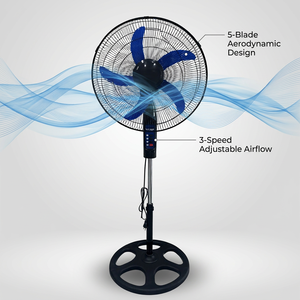 Ventilateur sur pied de 18 pouces avec 5 pales bleues, oscillant, hauteur réglable, moteur AC, commande mécanique pour le refroidissement domestique - Product Image 3