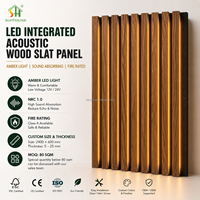 Panneau mural acoustique en bois à lattes avec LED ambre intégrées, 12V/24V, ignifuge et insonorisant, pour showroom, KTV, club, intérieur