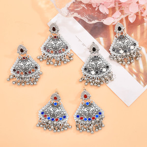 Boucles d'oreilles pendantes en argent vintage fleur sculptée mexicaine boules en émail glands femmes boucles d'oreilles - Product Image 1