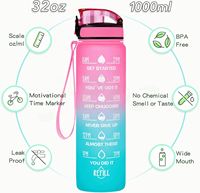 Nouvelle bouteille en plastique de grande capacité 1000 ml, couleur dégradée, avec échelle graduée et paille, pour sports de plein air