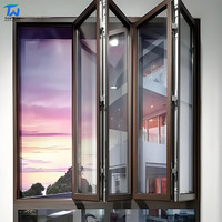 Fenêtre pliante panoramique sans cadre en aluminium, cadre fin, fenêtre en verre pliante pour balcon