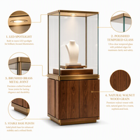 Vitrine de présentation de bijoux en bois grainé sur mesure avec tour en verre et cadre doré, éclairée, pour magasin de bijoux, vente en gros