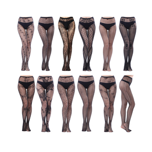 Collants bas en dentelle résille tricotée transparente et opaque en tailles étendues - Product Image 1