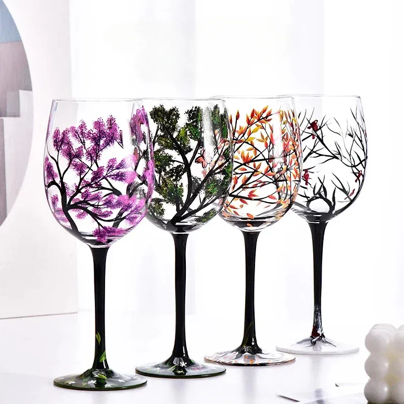 Hand-painted Flower Glass Four Seasons Red Wine Cup Small Fresh Egg Cup