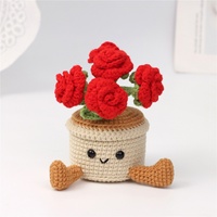 Ornamen Boneka Benang Wol Buatan Tangan, Tanaman Pot Mawar Rajutan Tangan yang Lucu, Dekorasi Rumah, Bunga Buatan Realistis, Produk Siap Pakai