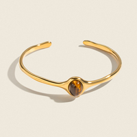 Bracelet ouvert X&L rétro en pierre naturelle et perle, plaqué or 18 carats, en acier inoxydable, étanche, pour femme, vente en gros