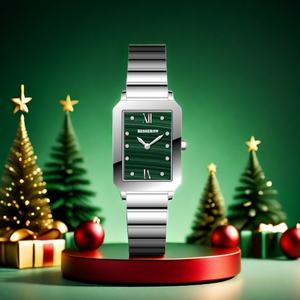 Reloj de Mujer de Diseño Cuadrado de Acero, Elegante y Lujoso, Plateado y Verde, con Cuarzo, Logotipo Personalizado, Popular, Reloj para Mujeres - Product Image 1