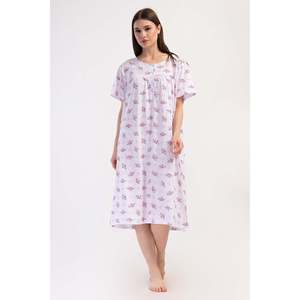 Chemise de nuit en coton pour femme Sayen, manches courtes, classique, douce, imprimé floral blanc - Product Image 4