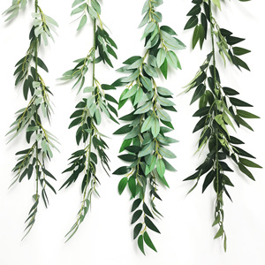Feuilles d'eucalyptus artificielles en soie, <span class=keywords><strong>série</strong></span> de tiges de 1 m de long avec des feuilles de bambou, sensation naturelle pour l'intérieur et l'extérieur, longue durée - Product Image 1