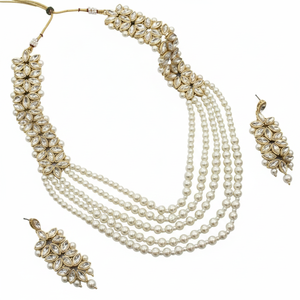 Conjunto de collar de perlas y piedra Kundan chapado en oro real, joyería india tradicional para bodas y ocasiones festivas - Product Image 2