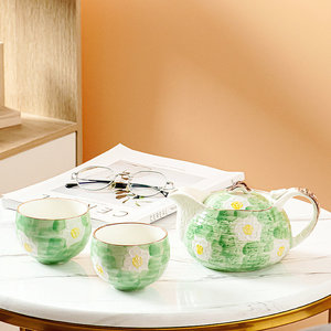 <b>Ceramic</b> Tea <b>Pot</b> With Lid Hand Painted Flower Design For Party Use - Product Image 1