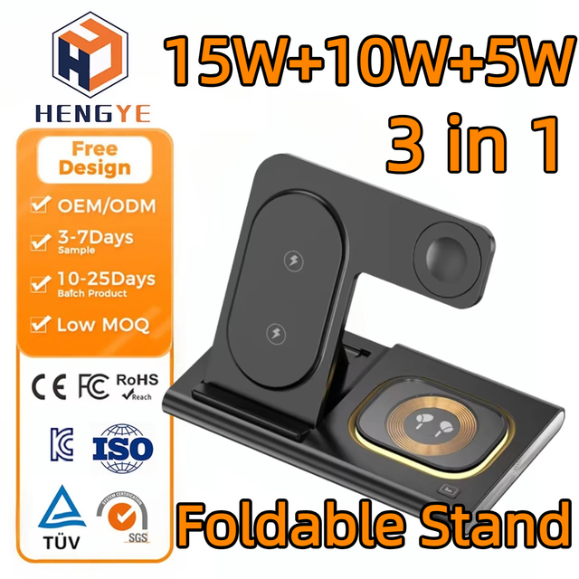 Multifunctional Desktop Foldable Stand Wireless Phone Charger Wholesales 15w 3 in 1 Multifunction Wireless Phone Charger