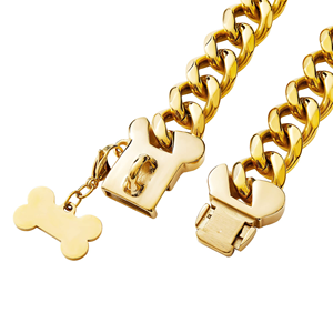32mm Stainless Steel Chunky Dog Cuban Chain Plated 18k Silver Gold Solid Pet <b>Collar</b> and Leash High Quality Dog Chain <b>Collar</b> - Product Image 3