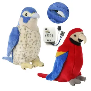 Kustom Boneka Binatang Burung Beo Hawk Mainan Mewah Hewan Raksasa Perekam Suara Mainan Mewah Hewan