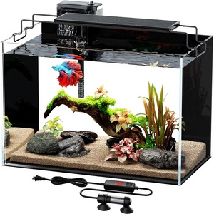 Kit d'aquarium moderne de 5 gallons avec chauffage, filtre HOB, lumière LED, minuterie, couvercle, aspirateur à <span class=keywords><strong>siphon</strong></span>, nettoyage automatique, aquarium sans bordure en verre <span class=keywords><strong>pour</strong></span> betta - Product Image 1