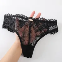 Celana dalam wanita mewah g-string renda seksi celana dalam eksotis t-pants pakaian dalam thong berongga wanita celana dalam transparan Lingerie hitam putih