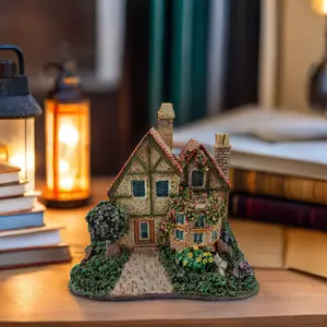 Polyresin Folk Art Miniature Cottage Thatched House Figurine for Home Decoration Part of Fairy Theme Collection Sculpture Model