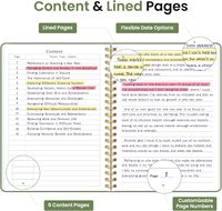 Carnet de notes de qualité supérieure avec couverture rigide en carton ligné en spirale, 140 pages, reliure spirale dorée, plastification, bande élastique
