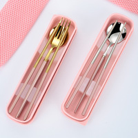 Ensemble de couverts de voyage portable en acier inoxydable de style coréen avec fourchette et baguettes avec étui