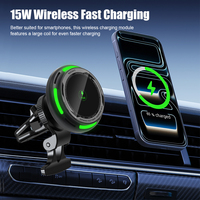 Chargeur de voiture sans fil OEM à logo lumineux 15W à charge ultra-rapide, vert néon, avec clips pour grille d'aération, pour iPhone 18 Pro Max