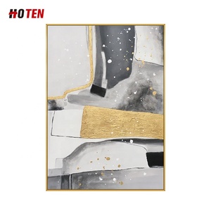 Pintura Moderna y Sencilla de Paisaje Abstracto, Óleo a Mano sobre Lienzo, Decoración con Hojas Doradas en Blanco y Negro, Tamaño Personalizado - Product Image 4