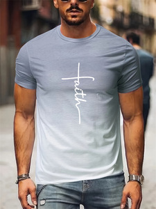 T-shirt décontracté pour homme en tissu éponge imprimé à col rond et manches courtes, style streetwear hip-hop, coupe régulière, 100 % polyester, séchage rapide - Product Image 5