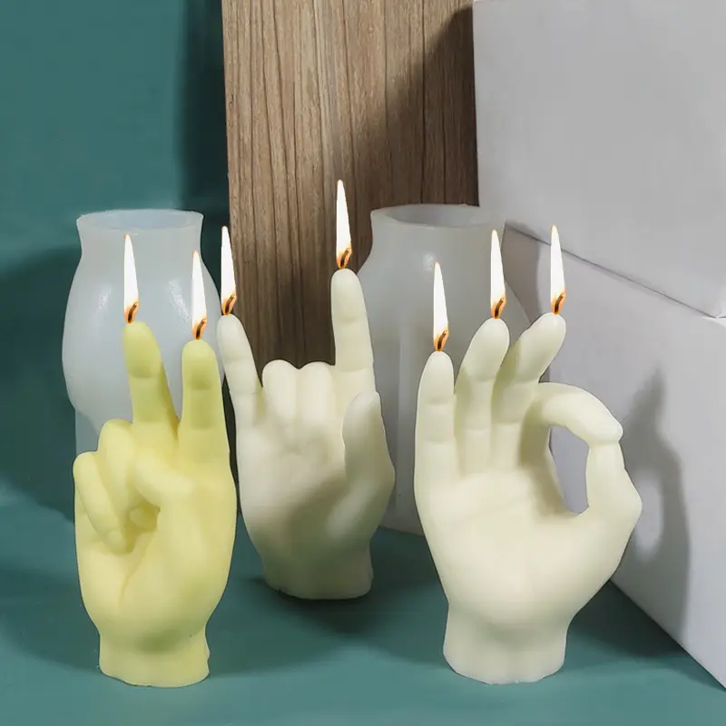 Moules à cire en Silicone de qualité alimentaire, série corporelle, DIY, 20 pièces, en forme de geste de main 3d