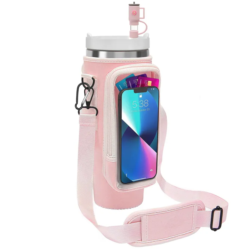 Tumbler Holder Bags for Stanley Cup 40oz With Handle Neoprene Crossbody Bag With Phone Pocket Shoulder Strap Water Bottle Bags