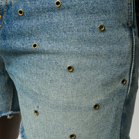 Shorts en jean délavé Y2K personnalisés, élégants, avec œillets creux, jorts vintage, coupe décontractée, shorts pour femmes