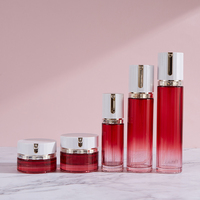 Ensemble de flacons de soin pour la peau en verre de haute qualité avec bordure dorée dégradé rouge, flacons cosmétiques de luxe, emballage cosmétique de luxe
