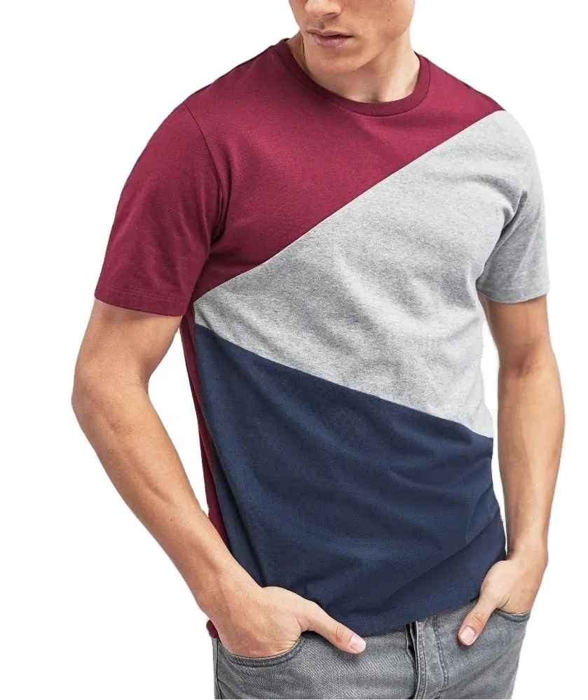 Nieuwste Patroon Kleur Blok T-shirt Ontwerpen Nieuwe Look Hi Trend Stijlvolle Tshirt Modellen Casual Streetwear Designer Tees Voor Mannen