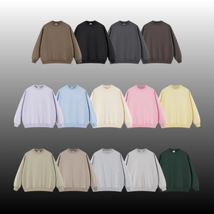 优质厚重毛圈涤棉混纺男女通用宽松圆领套头卫衣 纯色高街时尚定制品牌 - Product Image 1