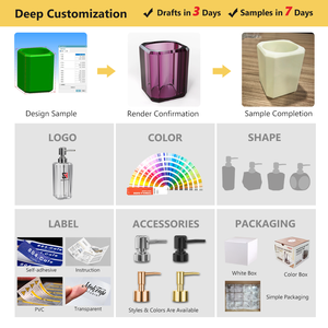 Juego de Accesorios de Baño Modernos de PMMA con Acabado Cristalino, Dispensador de Jabón y Loción, Vaso <span class=keywords><strong>para</strong></span> Gárgaras, Jabonera, 4 Piezas, Metal Cepillado - Product Image 5