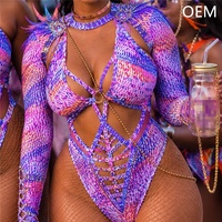 Monokini Trinidad Monday Wear à plumes et strass pour femme, body découpé, pour défilé des Caraïbes, grande taille, festival, vente en gros, personnalisé
