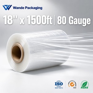 Película Estirable de Polietileno Lineal de Baja Densidad (LLDPE) Wande Directo de Fábrica, 18'' <span class=keywords><strong>x</strong></span> 1500 pies, Calibre 80, para Envío Industrial, Película Estirable de Calidad - Product Image 1