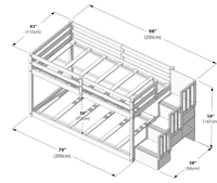 Lit superposé avec escalier, lit superposé bas pour enfants, lit superposé avec échelle, barrière de sécurité et lattes, aucun sommier tapissier requis