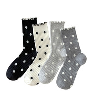 Chaussettes coréennes pour femmes, nouvelle collection printemps/été, à pois, polyvalentes, mi-mollet, en maille à bords volantés, sans couture