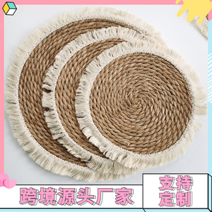 Tapis de casserole épaissi et isolant thermiquement, set de table rond en paille tressée à pompons, set de table rond en pampille et corde de chanvre tressée, table - Product Image 5